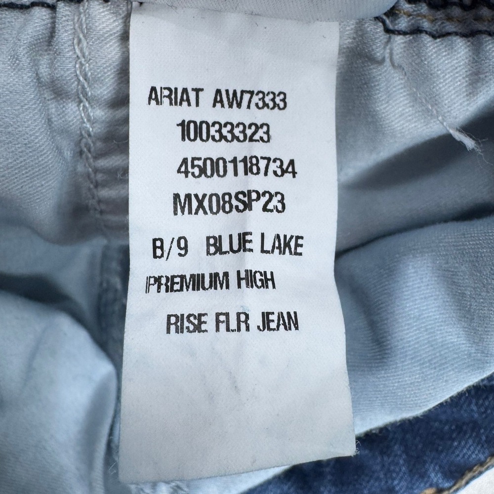 Ariat High Rise Flare Jeans‎ Premium Italian Denim Medium Wash Raw Hem 33L - Picture 5 of 16